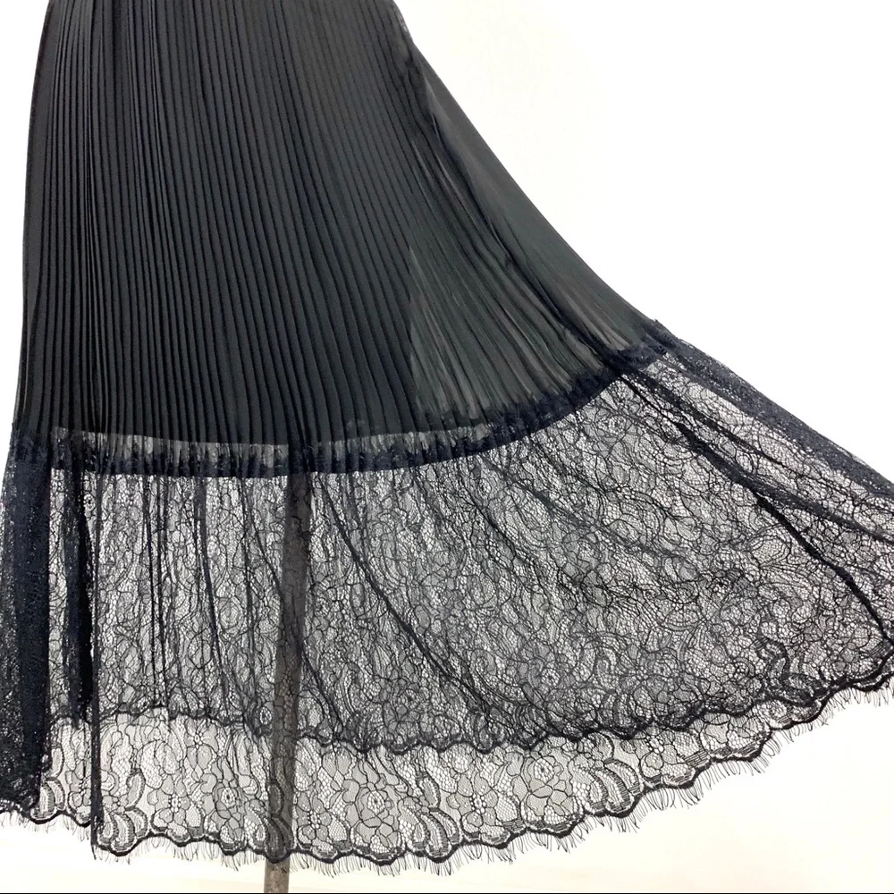 Mai Tai- Black Lace Pleat Midi Skirt Size Med - Picture 3 of 6